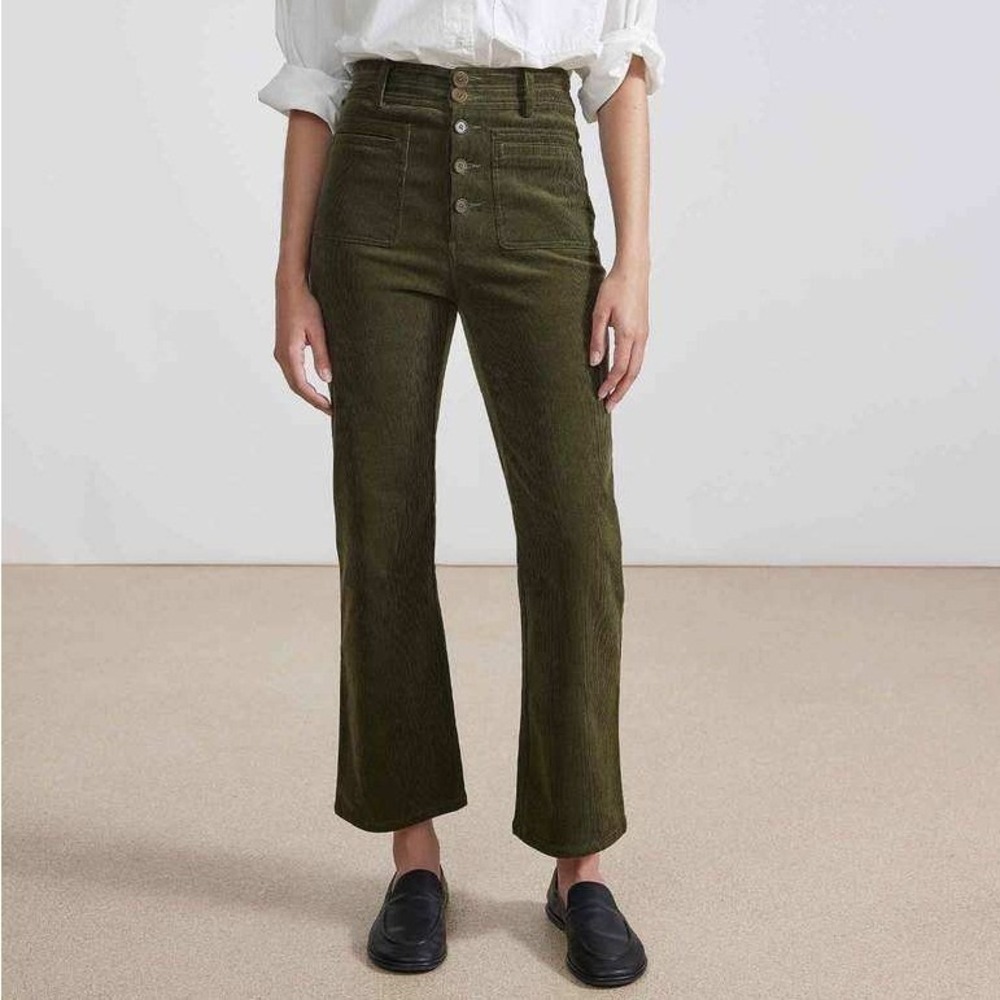 Apiece Apart Slim Marson Corduroy Pants Olive Green Ankle Cropped Granola Size 0